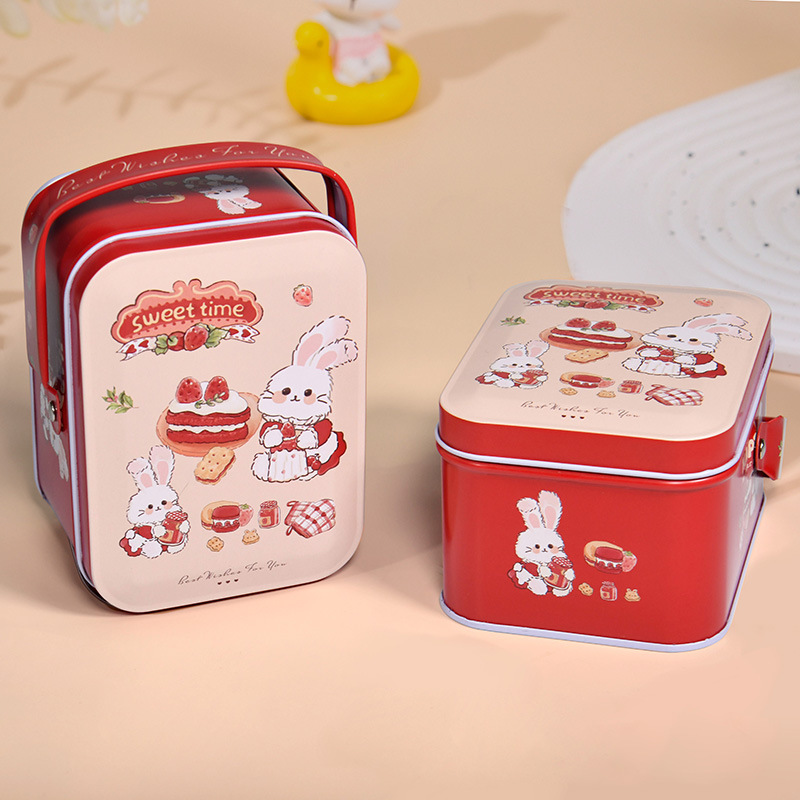 Tinplate portable tin can candy tin can hand-in-hand gift candy can tinplate candy can white rabbit candy can