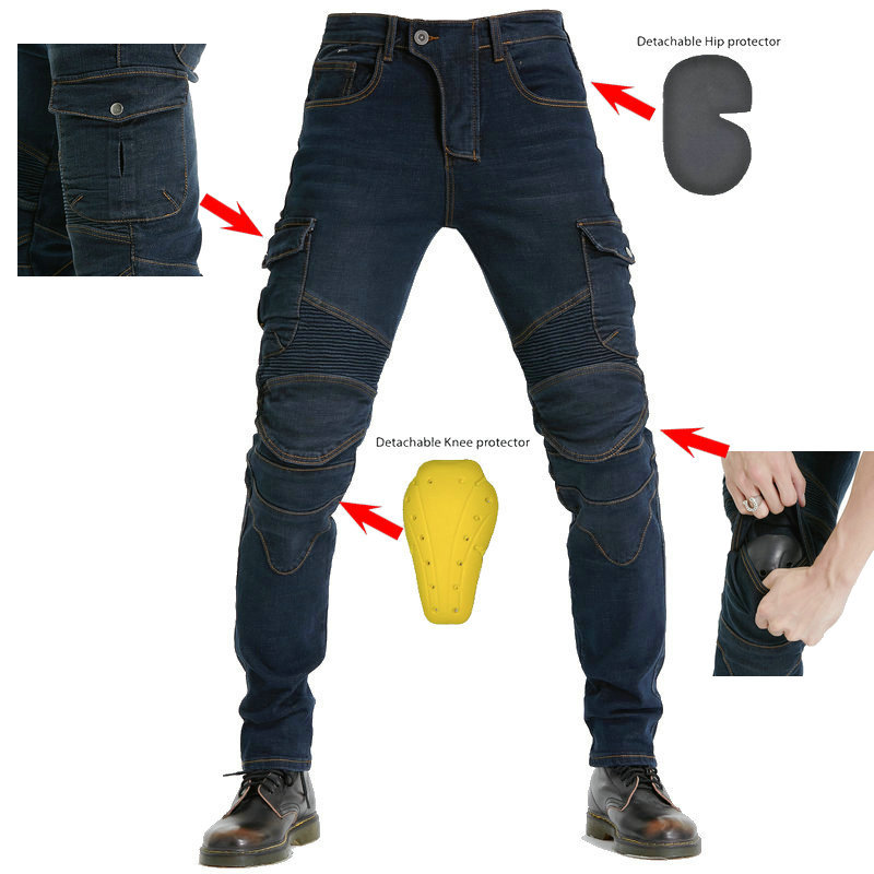 Picture of New Motorcycle Pants, Four-Season Casual Pants, Slim Black Cargo Pants, Motorcycle Cycling Jeans, Men's Multi-Bag