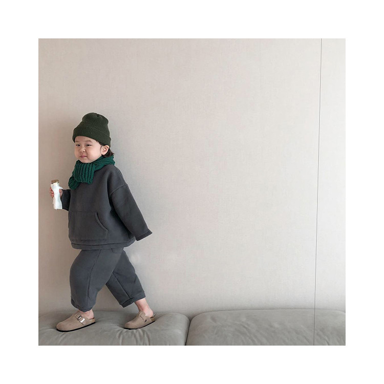 Picture of 23 Winter Wear Korean Style Children's Wear New Arrival suit Korean Style Simple Cute Big Pocket fleece-lined Casual Two-Piece Set for Boys and Girls