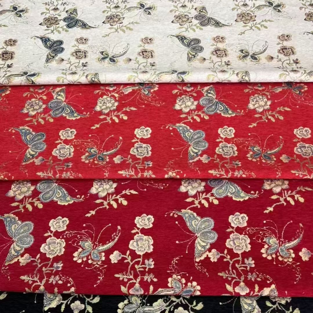 [Flower Butterfly] Wholesale Autumn and Winter New National Style Chenille Yarn-Dyed Jacquard Fabric Children's Clothing New Year's Clothing Fabric