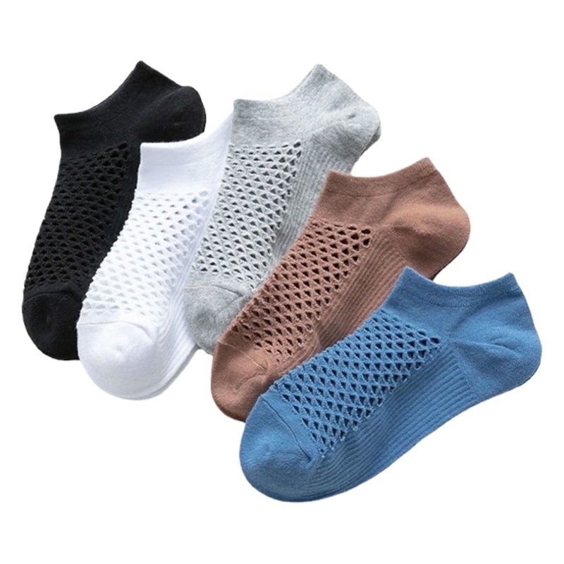 Socks men's summer breathable thin socks summer mesh sweat-absorbent solid color low-side deodorant shallow-cut boat Socks wholesale