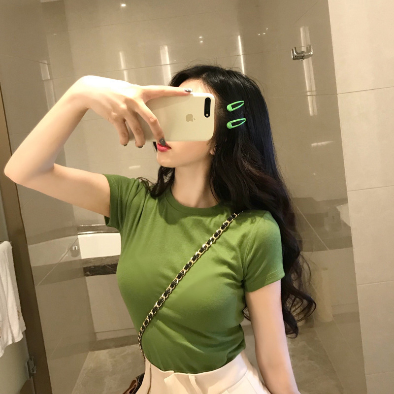 Picture of Candy Color Korean Style Round Neck Top for Women 2025 Loose and Versatile Bottoming Shirt Summer Cross-Border Short-Sleeved T-Shirt for Women Carefully Selected
