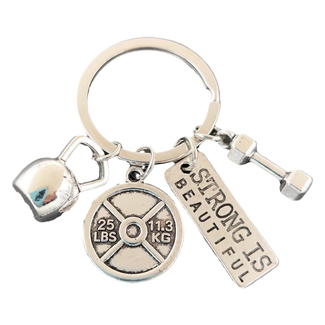 New European and American jewelry sports power dumbbell barbell kettlebell keychain sports inspirational theme keychain
