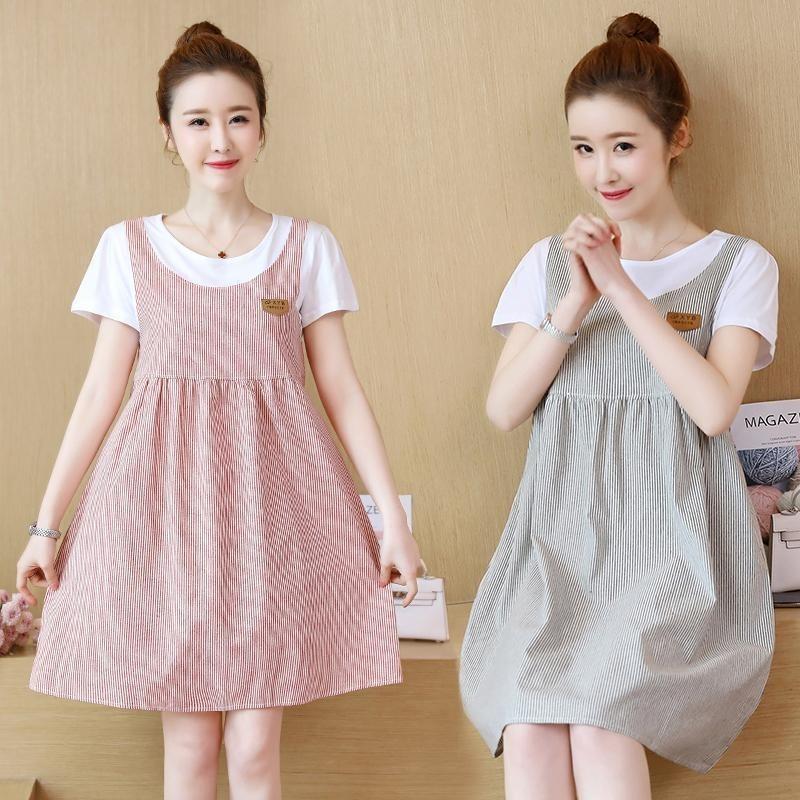 Maternity's Summer dress Fashionable Trendy Motherhood Top Loose Mid-length Short Summer Skirt for Women