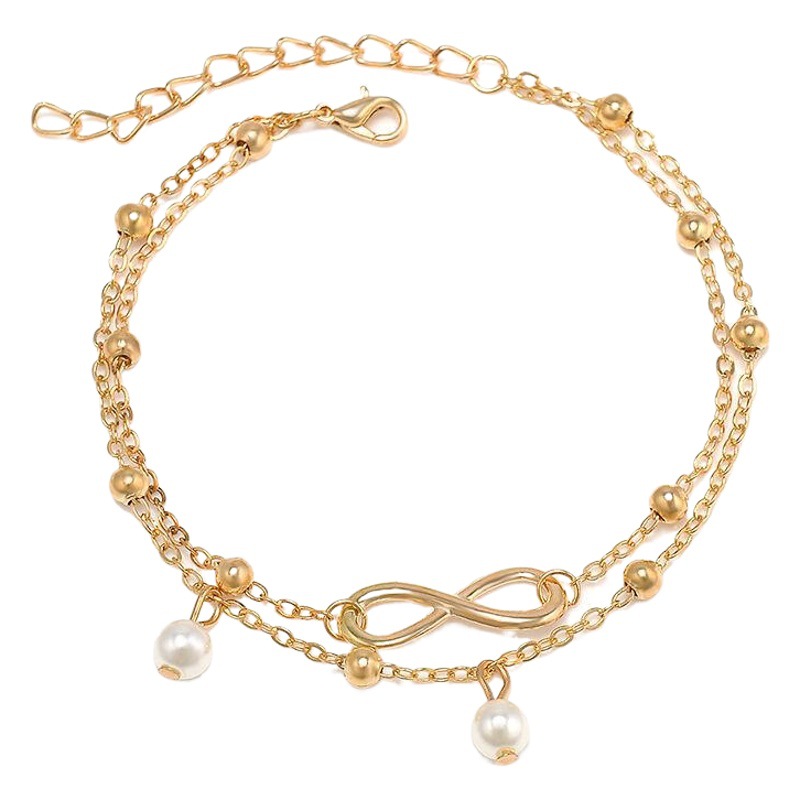 European and American fashion double-layer pearl 8-character anklet jewelry handmade beaded bracelet Joker personality female wholesale
