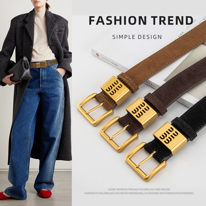 Women's Genuine Leather Belt Frosted Anti-velvet Fashion High-grade All-match Skirt Alloy Pin Buckle Korean Fashionable Women's Belt