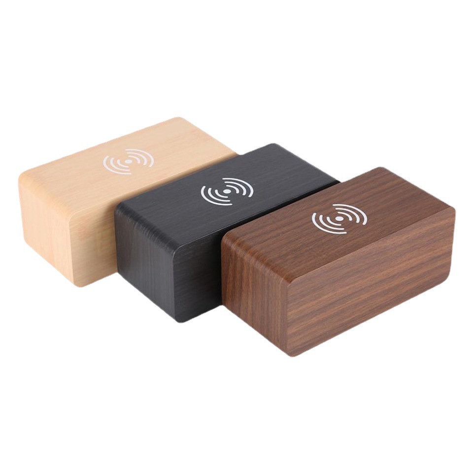 Hot Selling Amazon Creative LED Electronic Mobile Phone Wireless Clock Multifunctional Charging Alarm Clock Wooden Voice Control Desk Clock