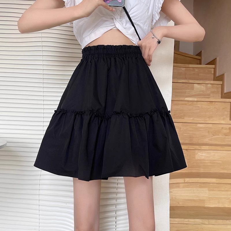Ruffled Pleated Skirt Children's Spring and Summer 2024 New Short Skirt Autumn Hip High Waist A- shaped Small