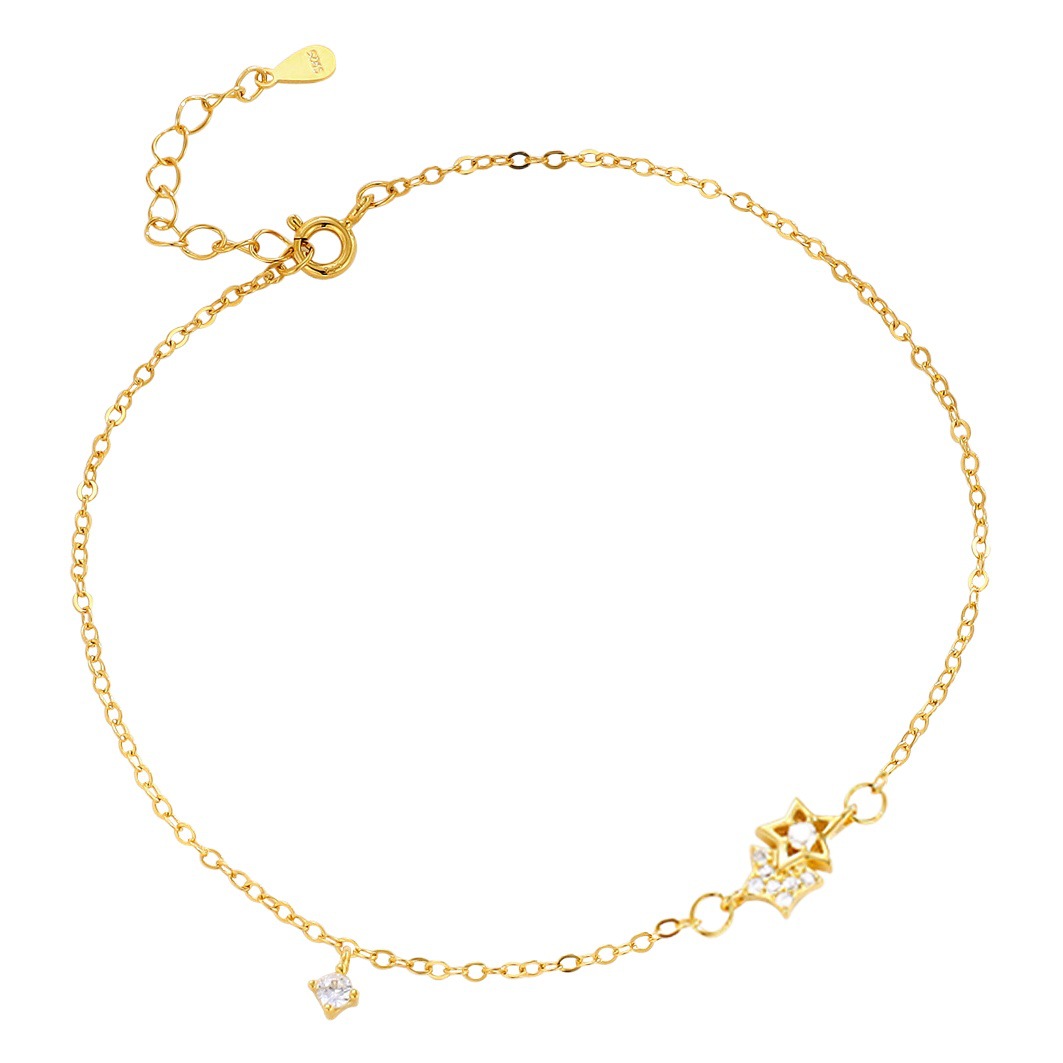 S925 Sterling Silver Diamond Star Anklet Elegant Niche Jewelry Versatile Five-Pointed Star Beach Foot Accessories Fashion Accessories for Women