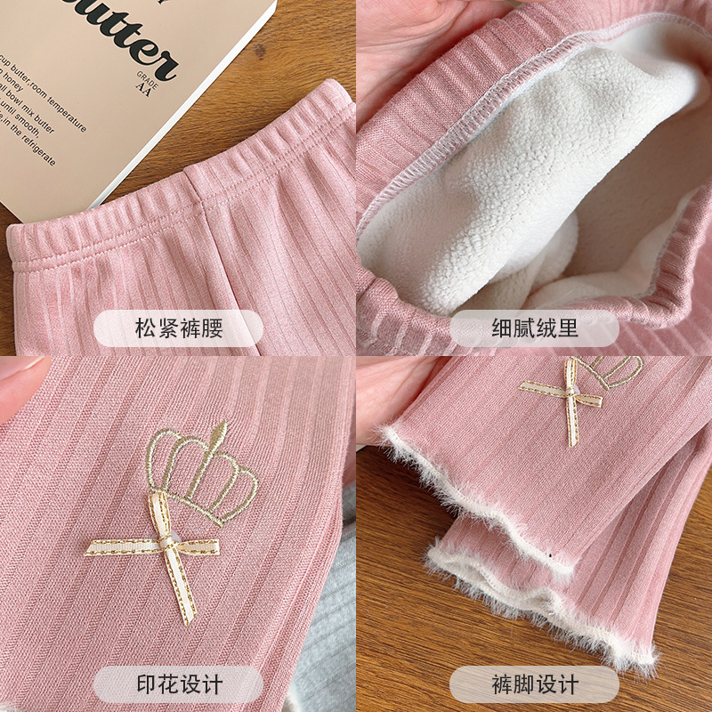 Picture of Girls' Leggings Spring New Baby One-piece Velvet Autumn and Winter fleece-lined Thickened Warm Outer Wear Fashion Crown Children's Pants