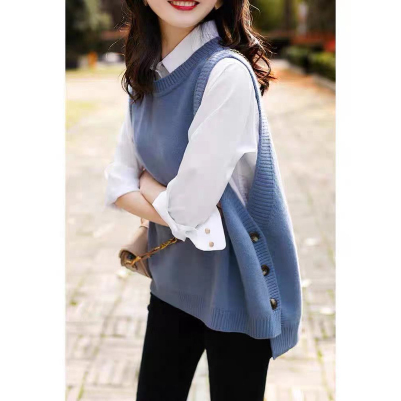Spring and Autumn Sleeveless Knitted Vest Loose Crewneck Sweater Vest Women's Korean-style Outer Wearing All-match Waistcoat Trendy Small Outer Waistcoat
