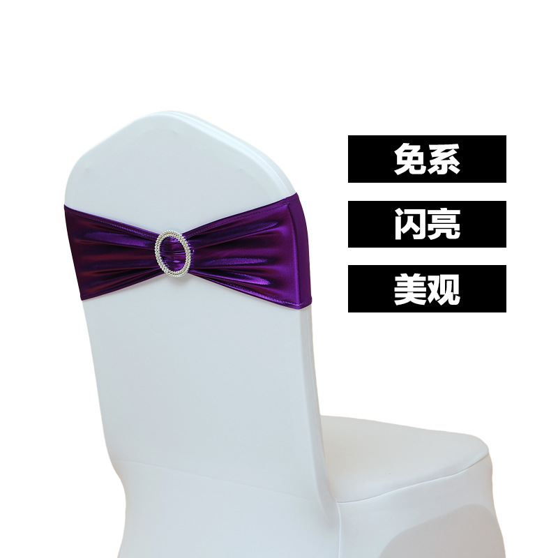 Picture of Casual Hotel Banquet Celebration Wedding Universal Elastic Chair Cover Hot Stamping Straps Decorative Bow Chair Back Flower
