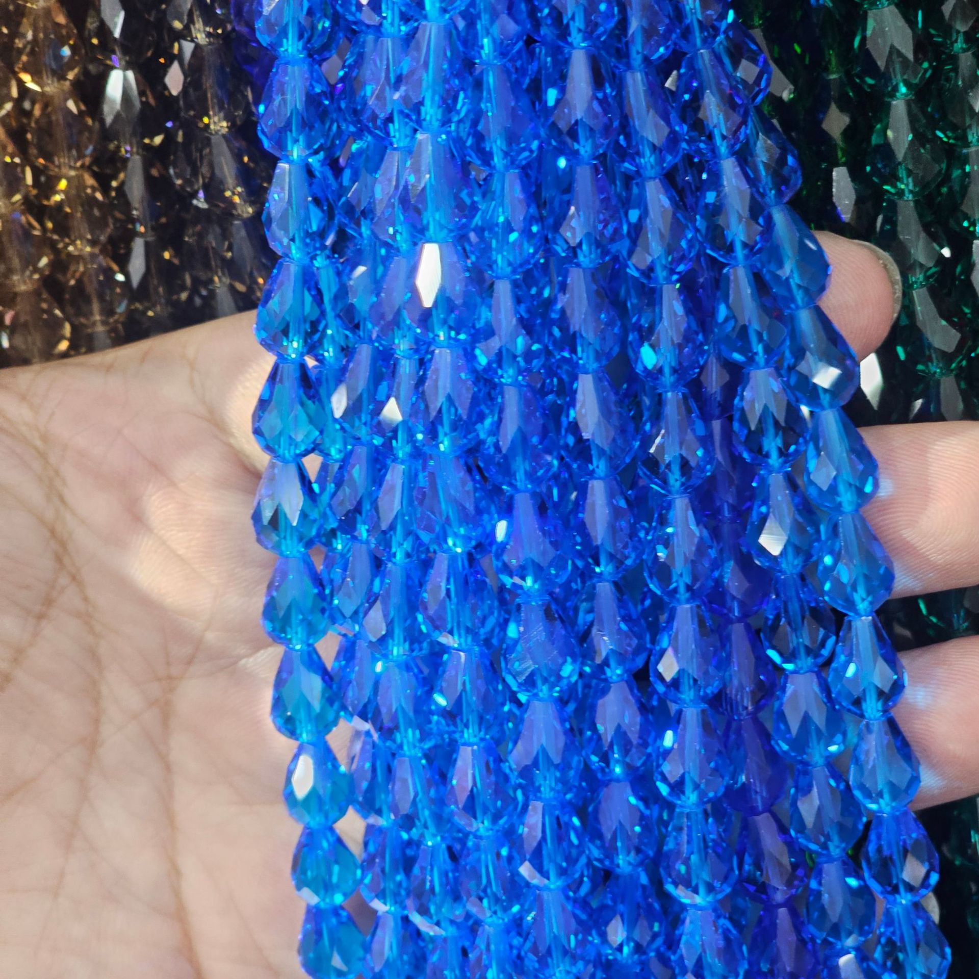 Picture of K9 Crystal through hole water drop cut surface dripping loose beads DIY handmade accessories beaded mobile phone chain bracelet hairpin