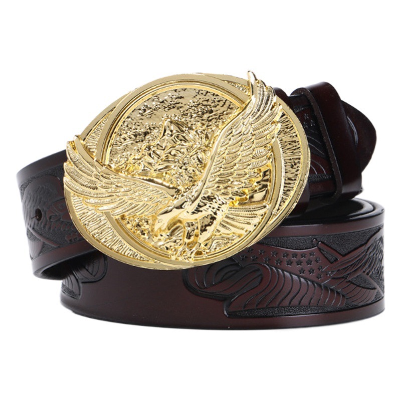 New Men's Leather Belt Personalized Fashion Eagle Head Smooth Buckle Belt Trendy Youth Plate Buckle Belt