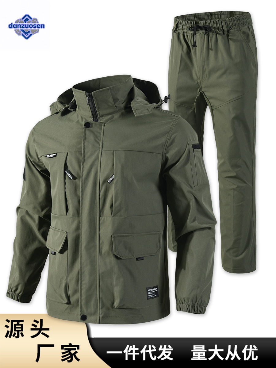 Danuosen outdoor set for men, outdoor exploration, spring/autumn water-splashing detachable hat, slightly stretchy durable softshell jacket manufacturer