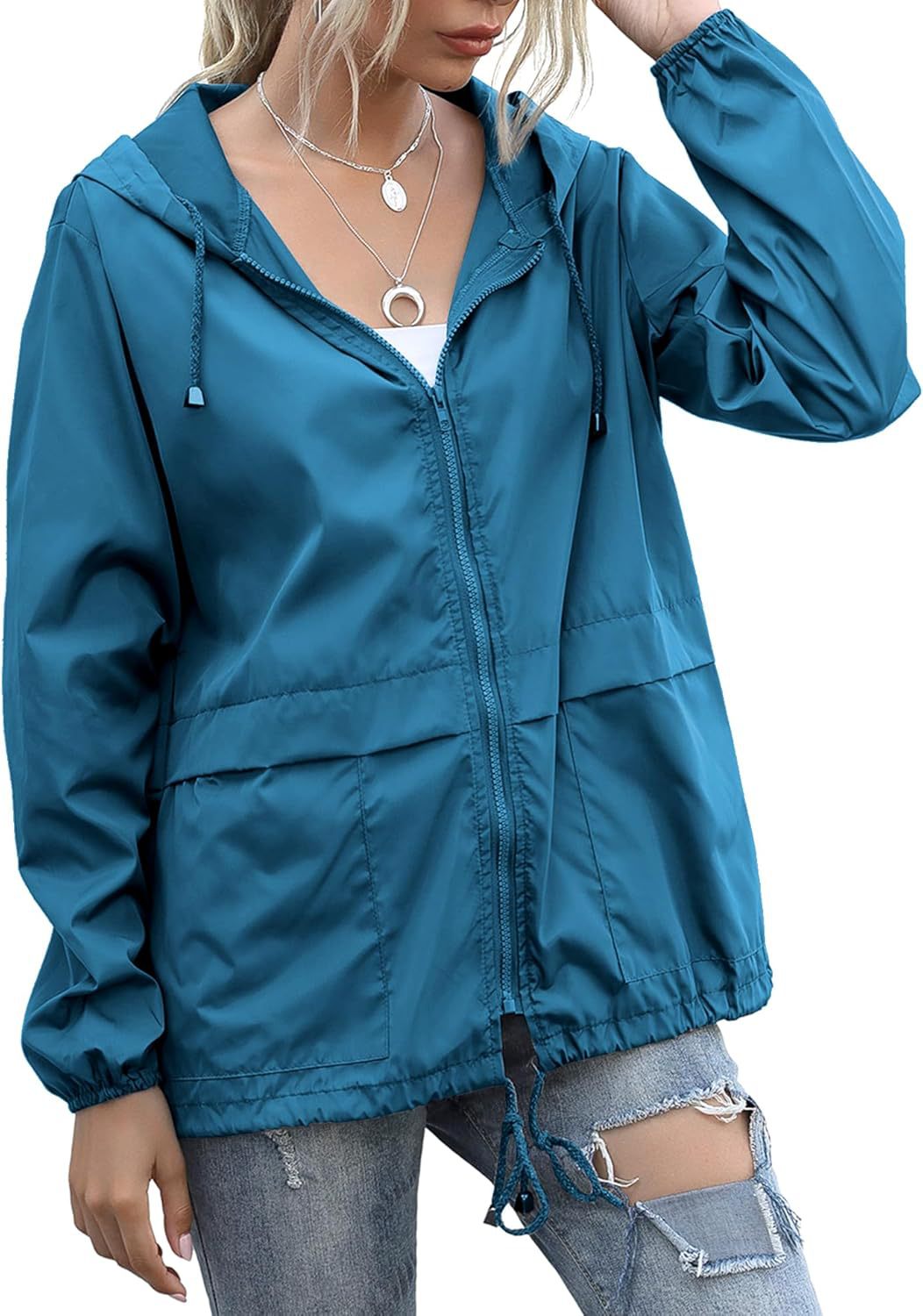 Picture of Windproof and Waterproof Amazon Wish Cross-Border Women's Zipper Hoodie Lightweight Outdoor Hiking Rainoutwear Jacket