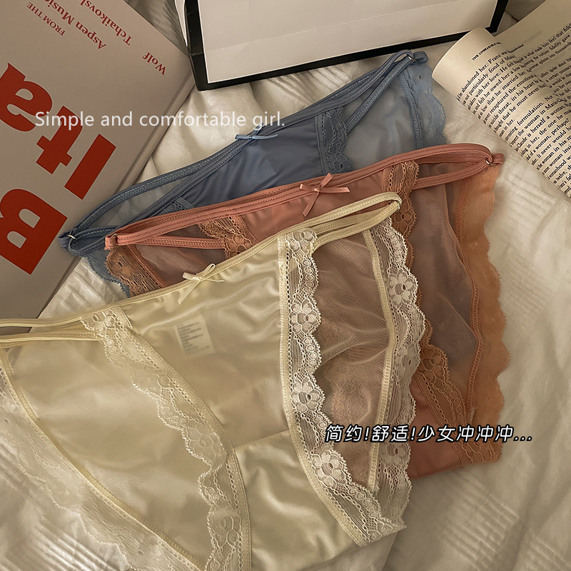 Sexy lace mesh underwear women's pure hollow thin strap low waist breathable cotton crotch quick-drying sweet girl briefs