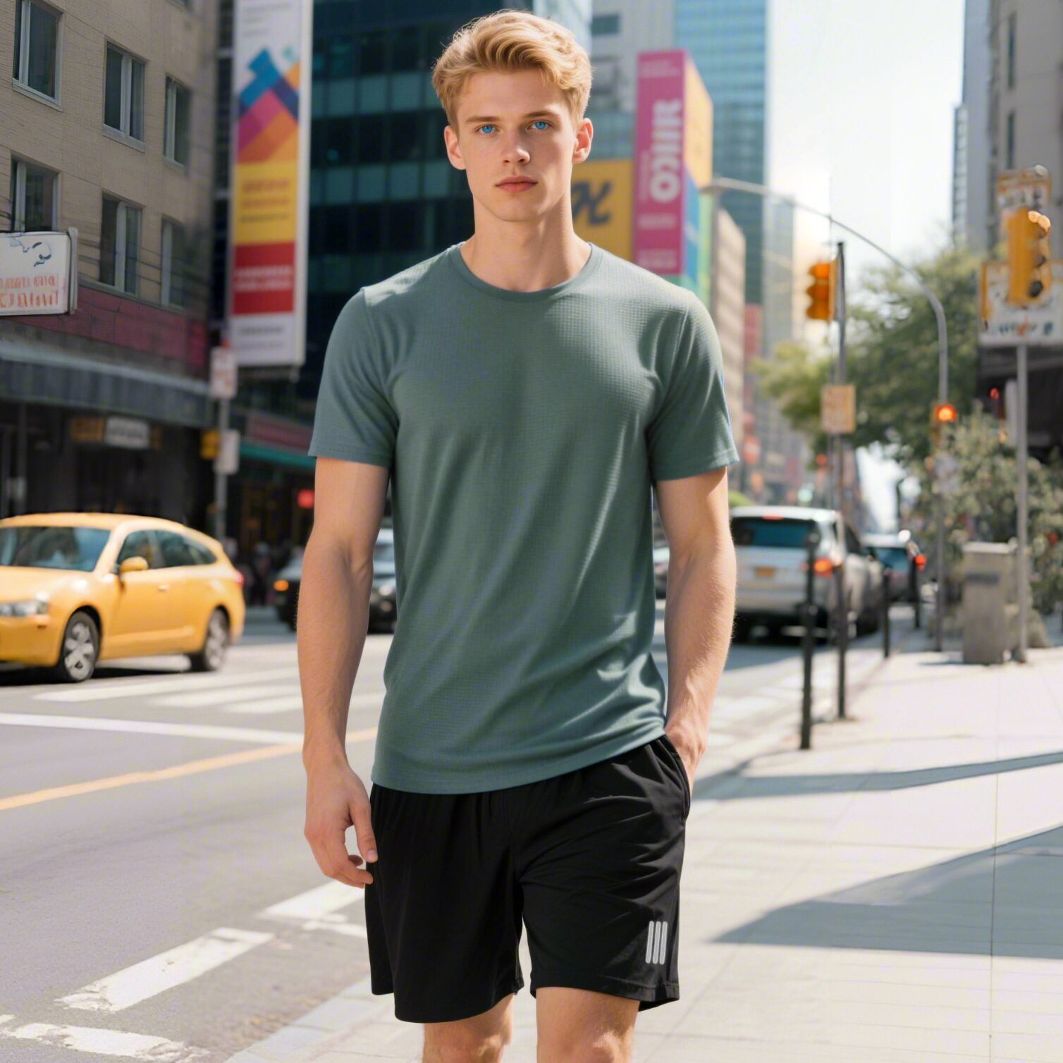 Picture of New Casual suit Men's Summer Thin Breathable Quick-drying Short-sleeved Shorts Green plus size Loose Sports Two-piece Set