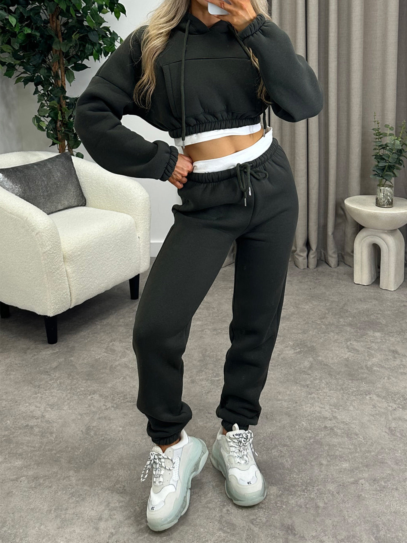 European and American Export Women's Clothing Amazon 2024 Women's New Casual Sweatshirt Two-Piece Set Contrasting Color Splicing Casual Suit
