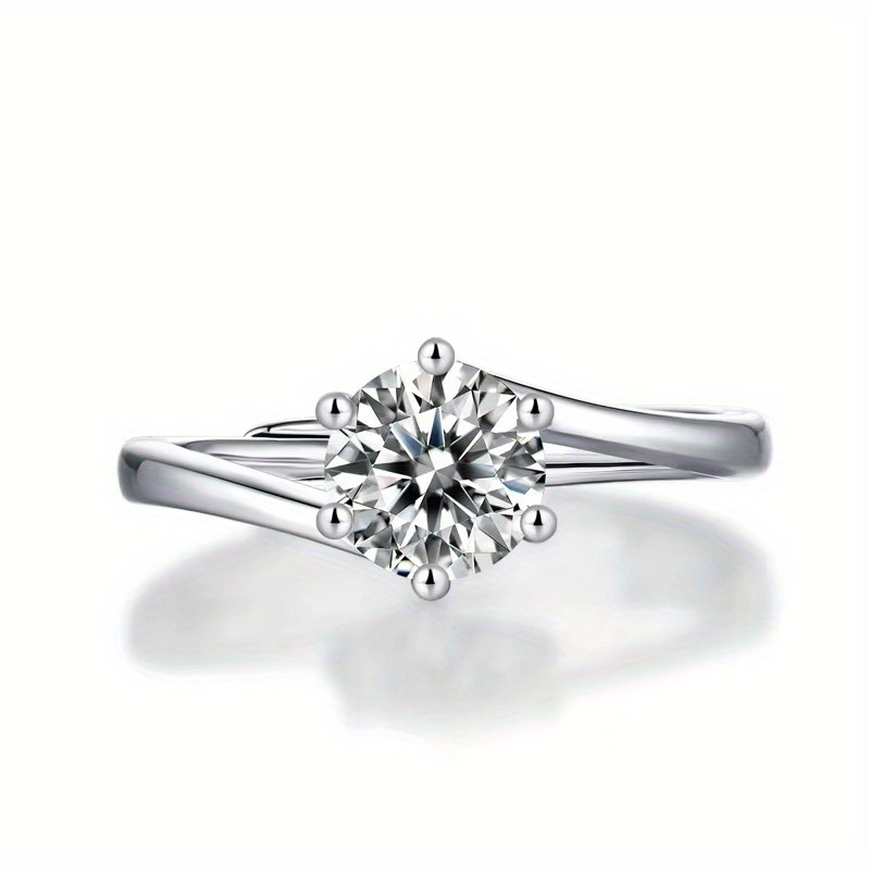 Picture of 925 Silver/1 karat D Color VVS Clarity Classic Six-claw Twist Ring Anniversary Birthday Gift