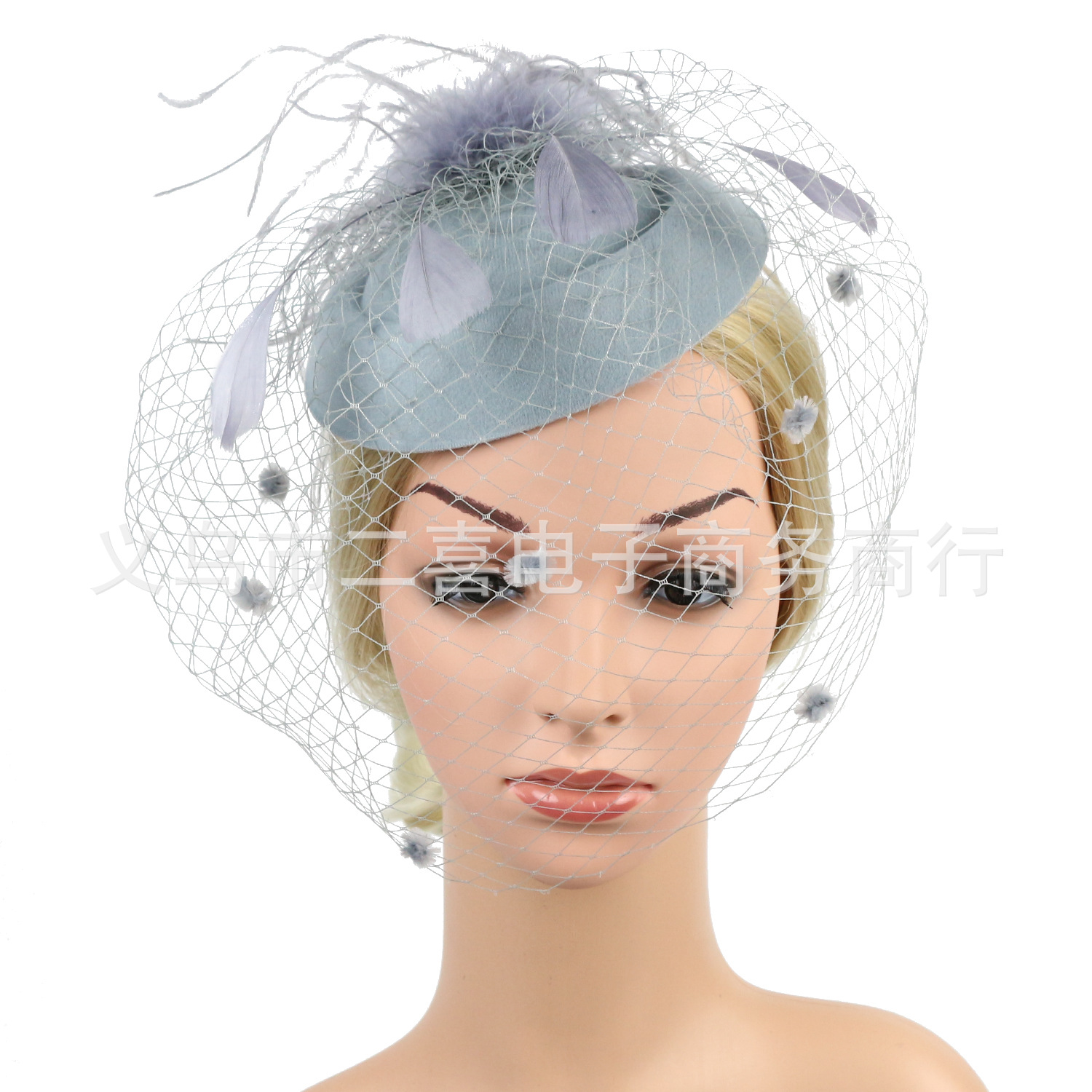 Picture of Cross-border supply of European and American bridal wedding gauze hair accessories fashion hairband headdress feather small hat hairpin