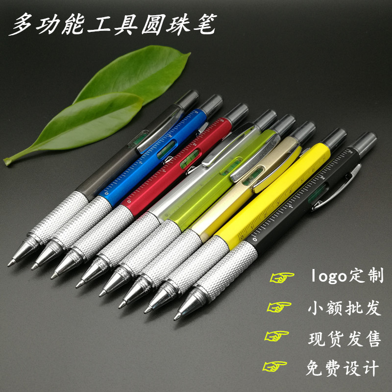 Multifunctional ballpoint pen screwdriver caliper level scale tool pen six-in-one capacitive touch advertising pen