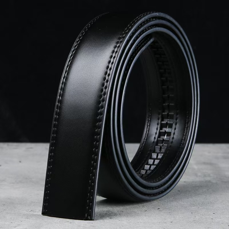 Headless Belt 3.0 Wide Men's Genuine Leather Non-Buckle Automatic Buckle Pure Cowhide Belt Trendy Non-Buckle Headless Belt