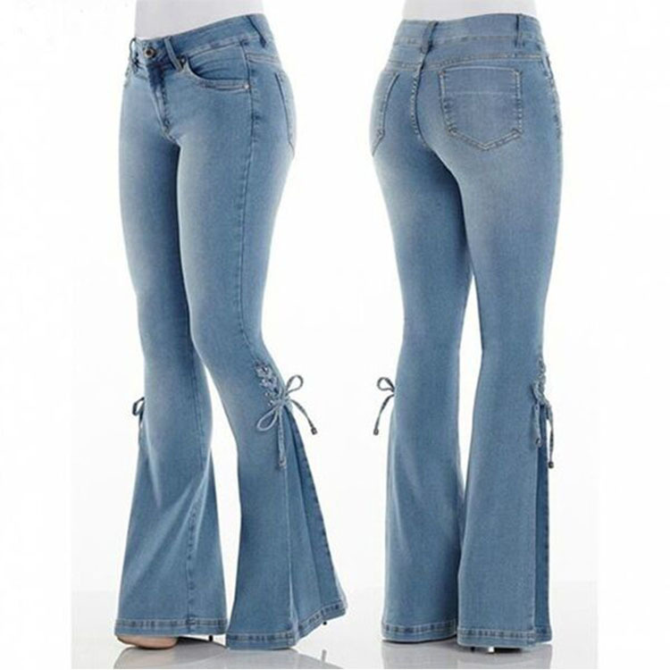Picture of Women's European and American Cross-border Women's Jeans Mid-waist Lace-up Denim Pants Stretch Jeans Women's Flared Pants