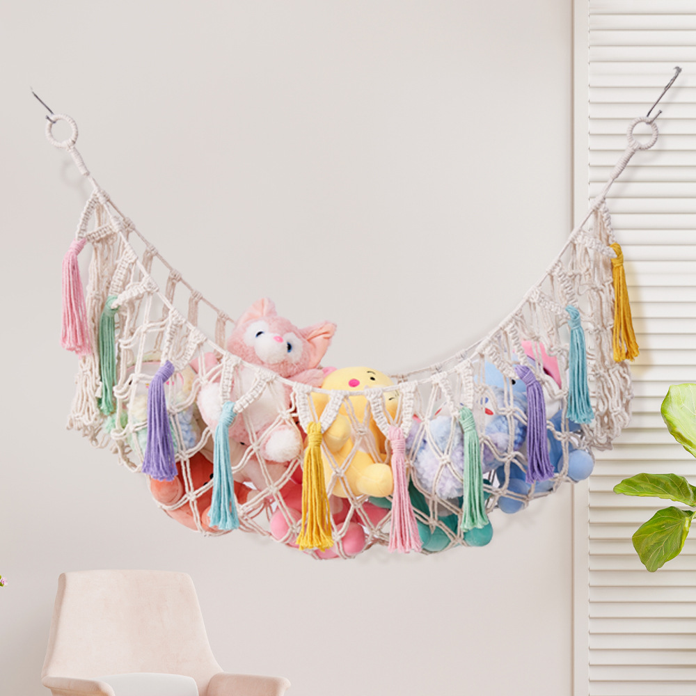 Picture of Cross-Border Nordic Style Bohemian Two-Corner Toy Net Bag Woven Hanging Net Cotton Rope Plush Toy Storage Net Bag