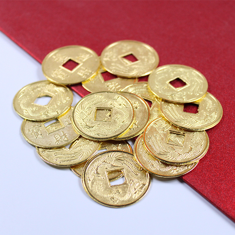 Picture of Fortune tree Crafts accessories copper coins/alloy copper coins 2.0cm Golden Lucky Dragon and Phoenix copper coins epoxy accessories