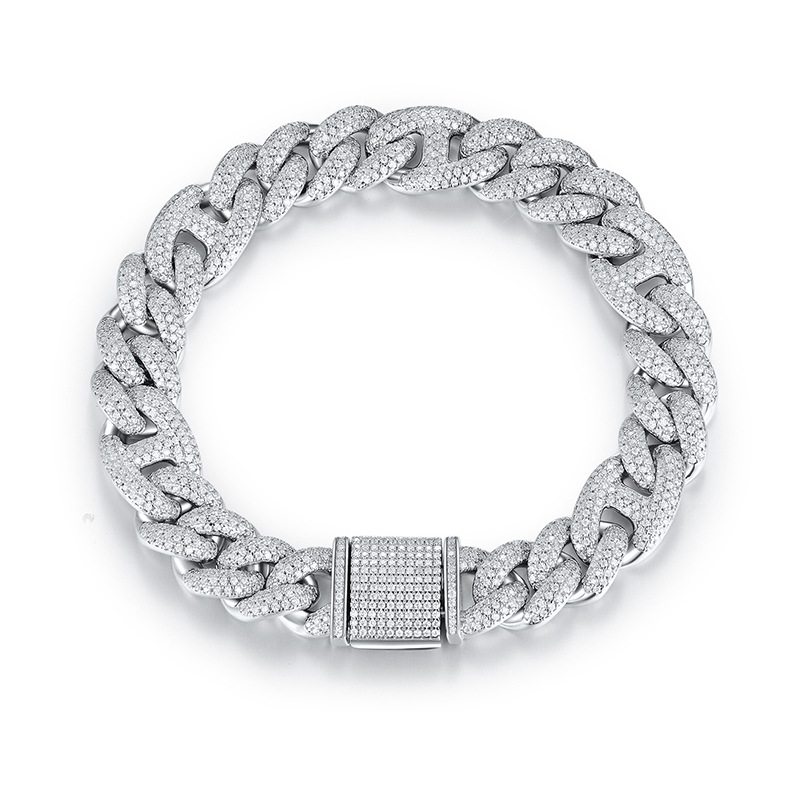 S925 Silver Cross-Border Amazon Hot-Selling Cuban Chain Set with Moissanite 12mm Bracelet European and American Hip-Hop Trendy Men