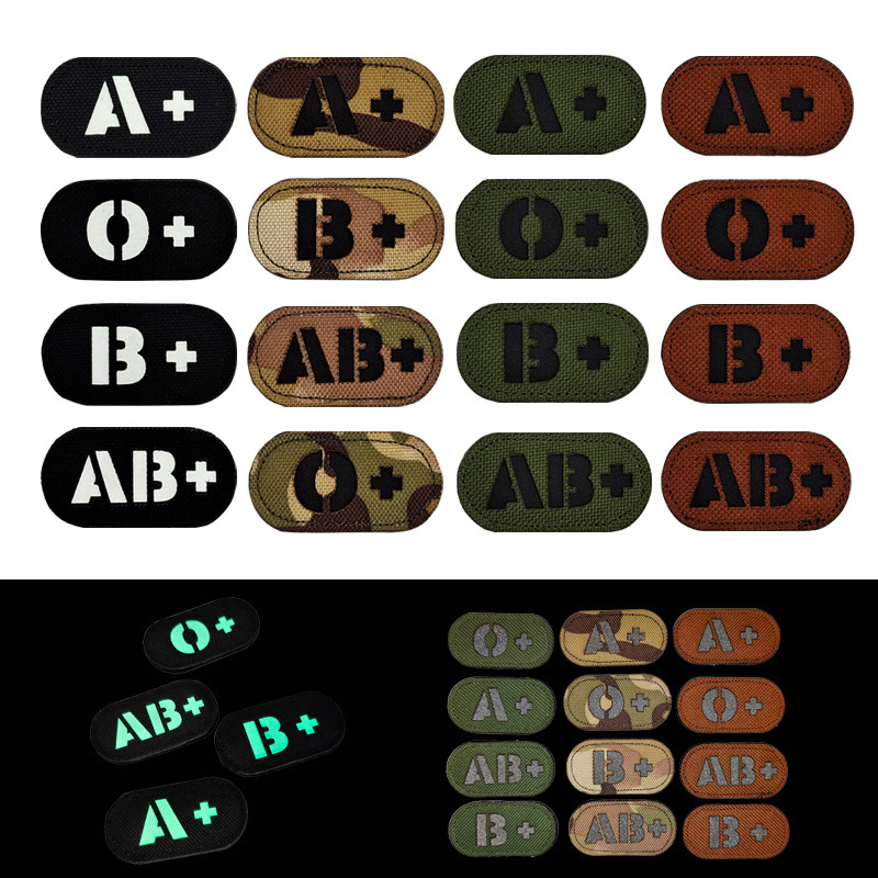 Mini blood type chapter IR reflective hook and loop chapter A AB O B luminous green outdoor package with badge 5*2.5