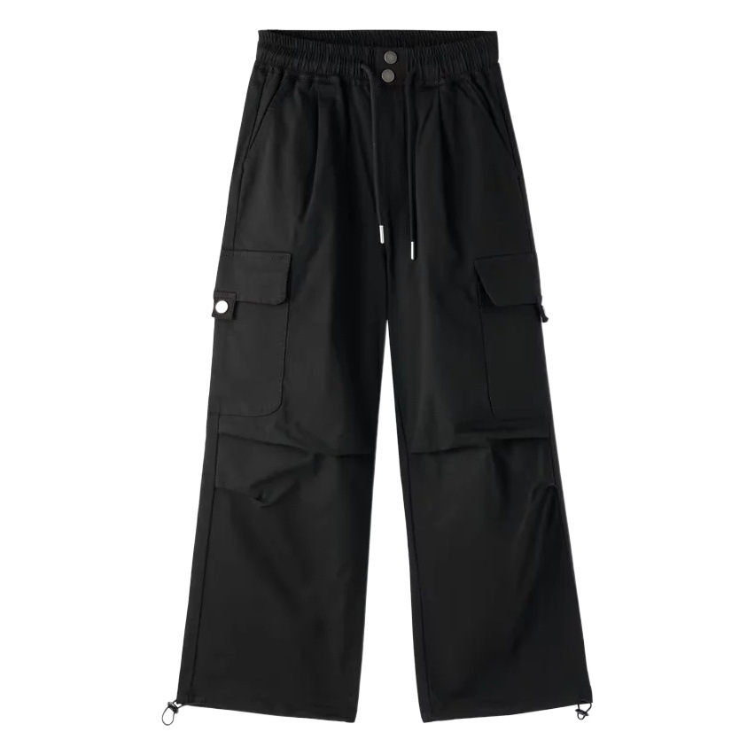 Girl's Vintage Work Pants 2023 Autumn New Style Middle and Large Children's Fashion Wide Leg Casual Pants Children's Pocket Parachute Pants