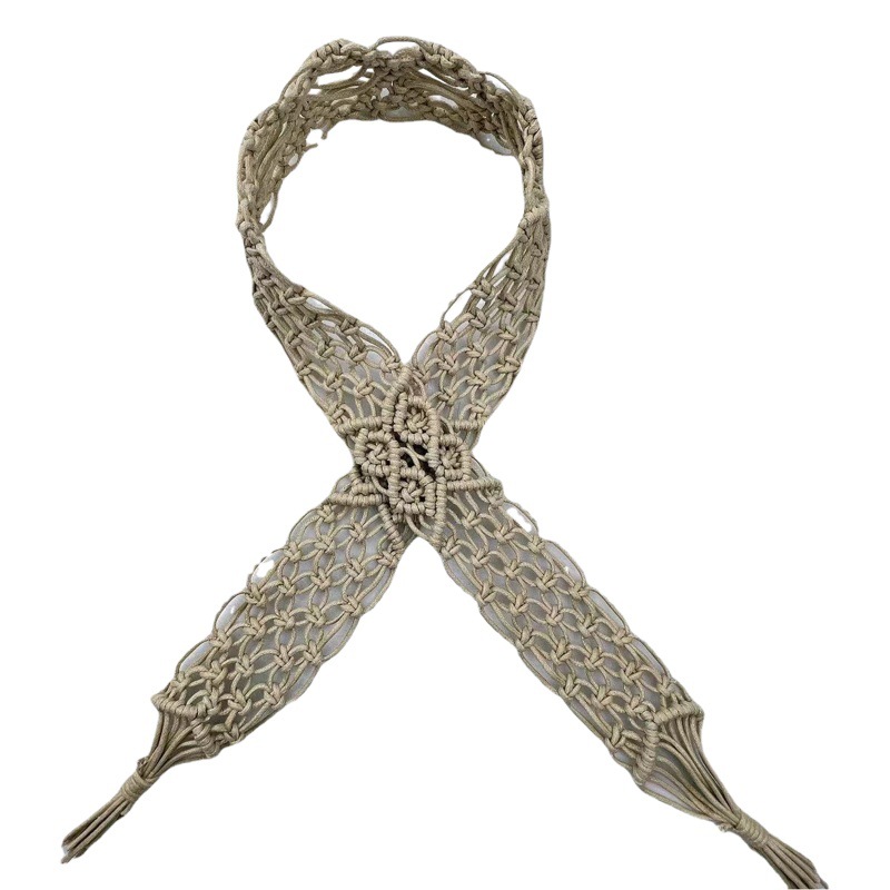 Wax rope woven vintage national style ladies belt dress Joker hollow hand woven belt manufacturers wholesale