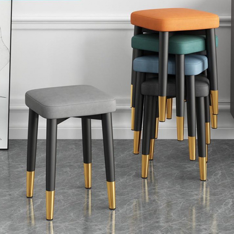 Light Luxury Stool Thickeneded Household Stackable Bench Adult Sturdy High Stool Simple Extra Thick Dining Table Square Stool Iron Chair