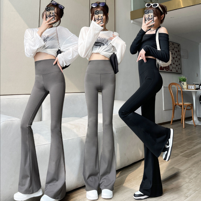 Black Micro Shark Pants Women's High Waist Pants Slim-fit Mop Pants Dose-fit Trousers Loose Fashionable Spring and Autumn Flared Pants