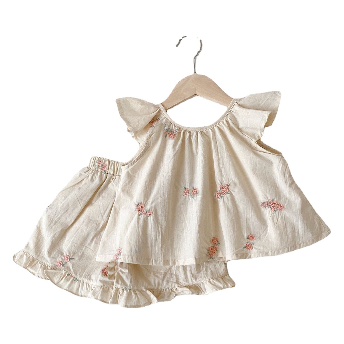 2025 Korean Style Girls' Summer Sling Flying Sleeve Two-Piece Travel Summer Children's Suit for Front and Back