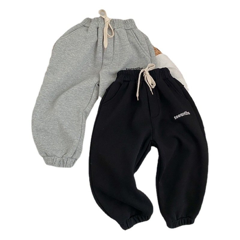 Boys' Sports Casual Pants Autumn and Winter Clothes Children's Sweatpants Children's Autumn Pants Girls' Pants Fleece-lined Ankle Pants