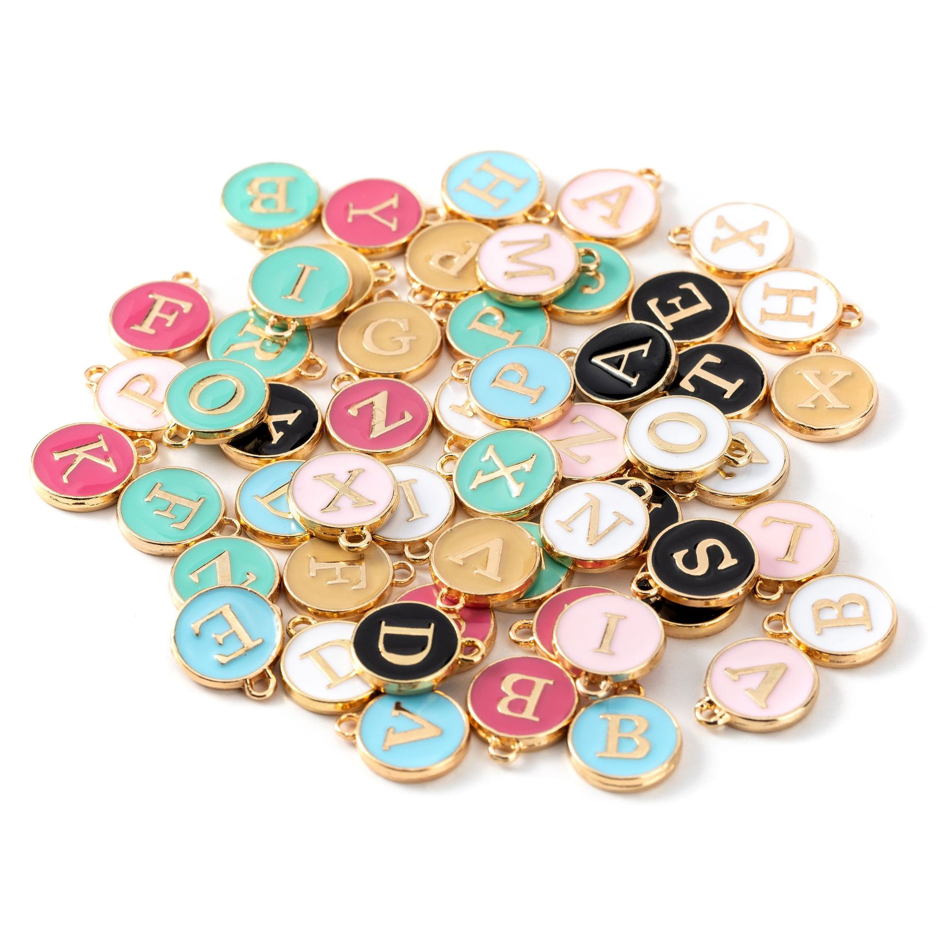 Picture of 1 diy jewelry accessories drop oil bracelet earrings small pendant drop oil 26 English letters alloy bracelet pendant