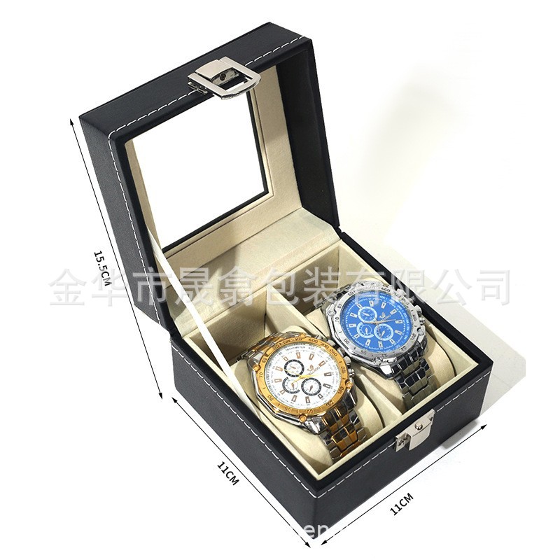 Picture of Manufacturer Recommends Pu Leather Series Watch Box Black Mechanical Watch Multi-Position Storage Box Household Square Gift Watch