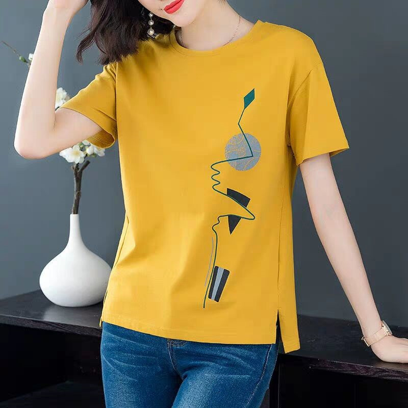 Picture of Short-sleeved T-shirt Women's 2025 New Women's Summer Korean-style Loose plus size chubby girl Artistic Printed T-shirt Trendy Top