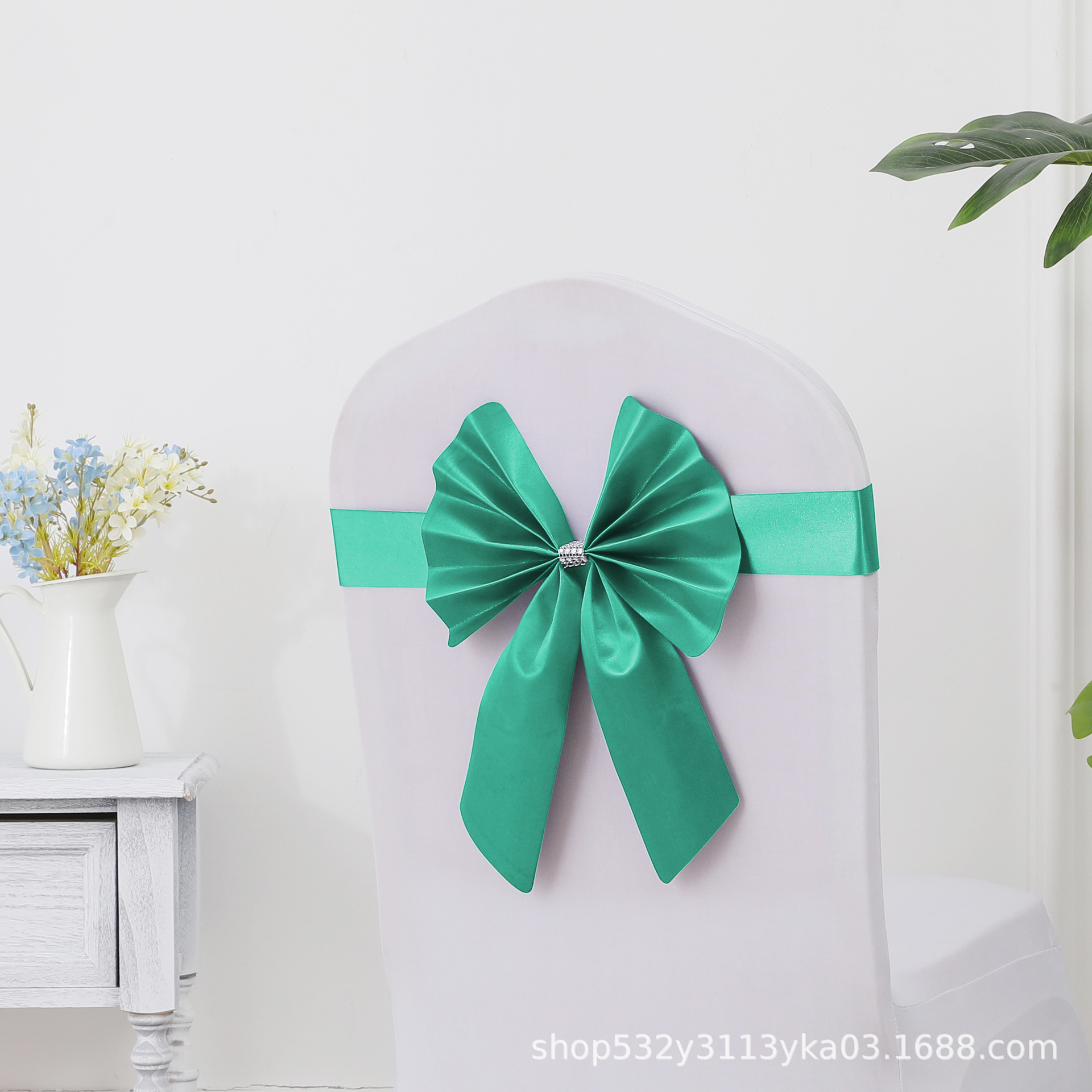 Picture of Chair Back Flower Bow Stretch Free Wedding Wedding Banquet Hotel Hotel Chair Cover Decoration Diswashable Ribbon Ribbon