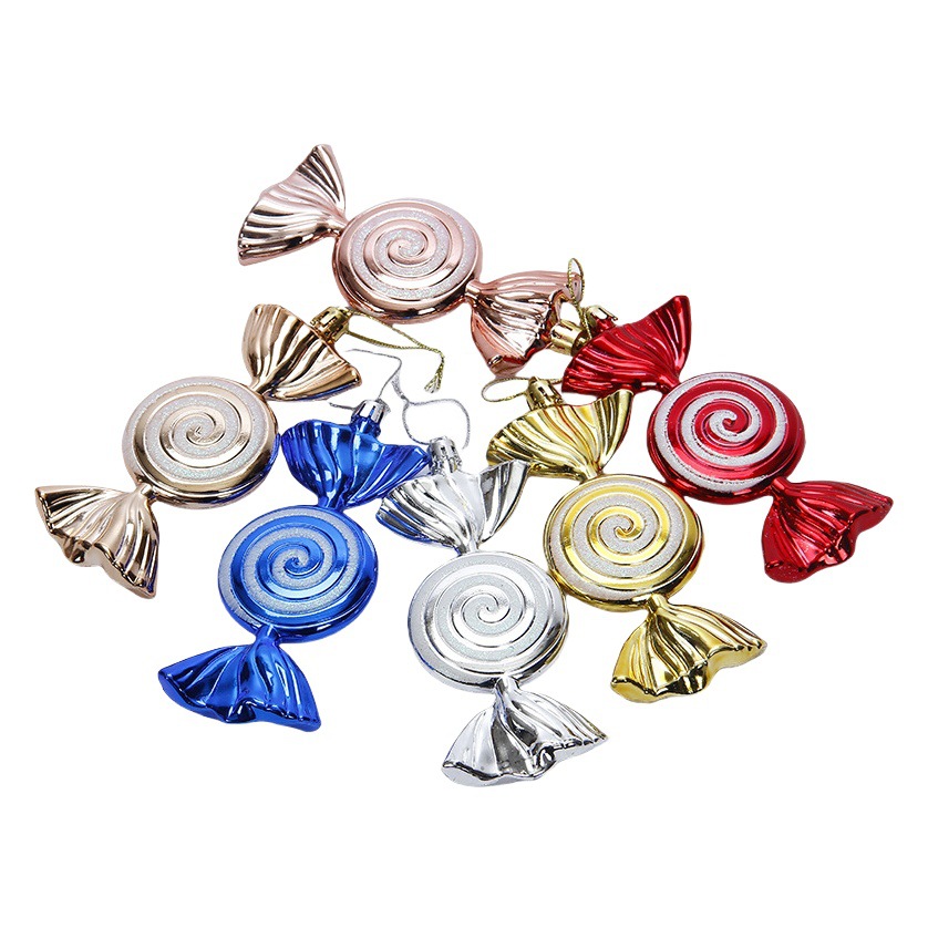 Cross-border New Christmas Fishtail Candy Spiral Flat Candy Painted Christmas Pendant Christmas Tree Christmas Decorations Hanging Ornaments