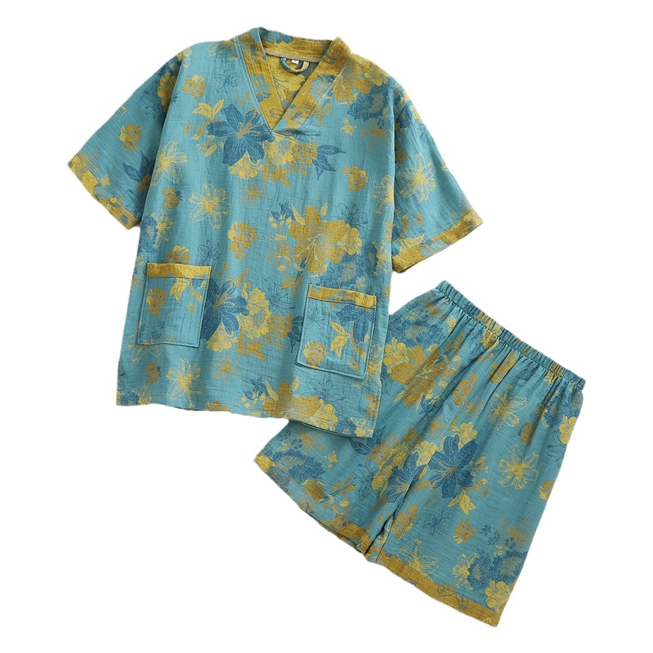 Picture of Cross-border cotton double-layer yarn jacquard sweat sauna massage clothes couple bath clothes hotel bathrobe physiotherapy clothes wholesale