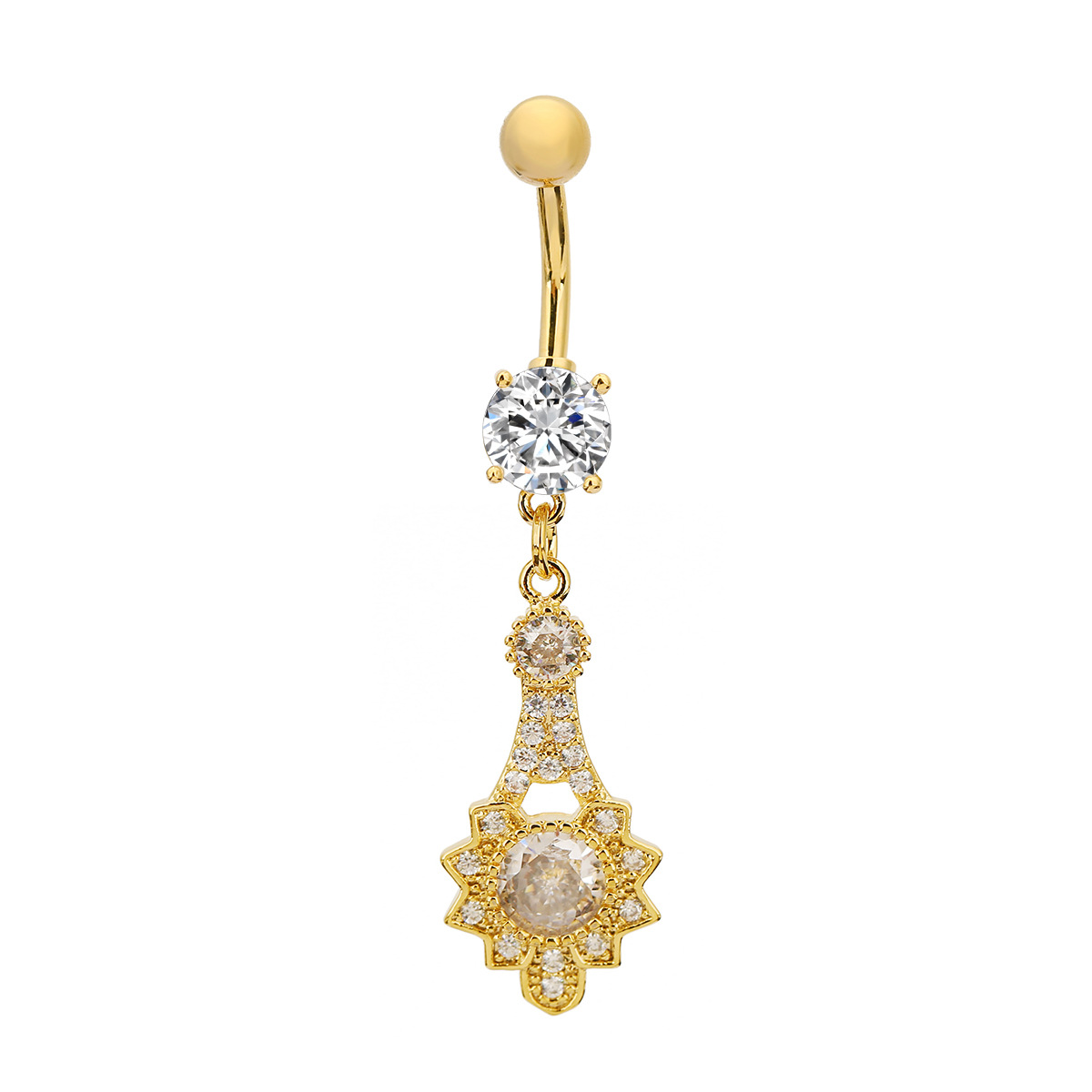 Picture of Cross-border new fashion wear belly button nail flower belly button ring puncture jewelry sunflower diamond personality belly button