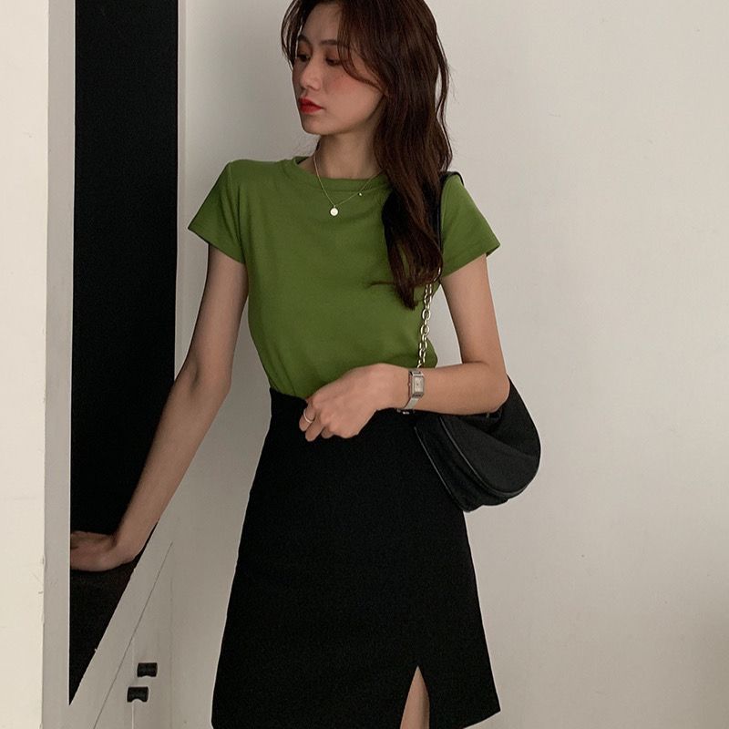 Picture of Summer New Large Size Women's Clothing Black High Waist Split Skirt A- line Short Skirt Suit Hip Skirt Design Sense