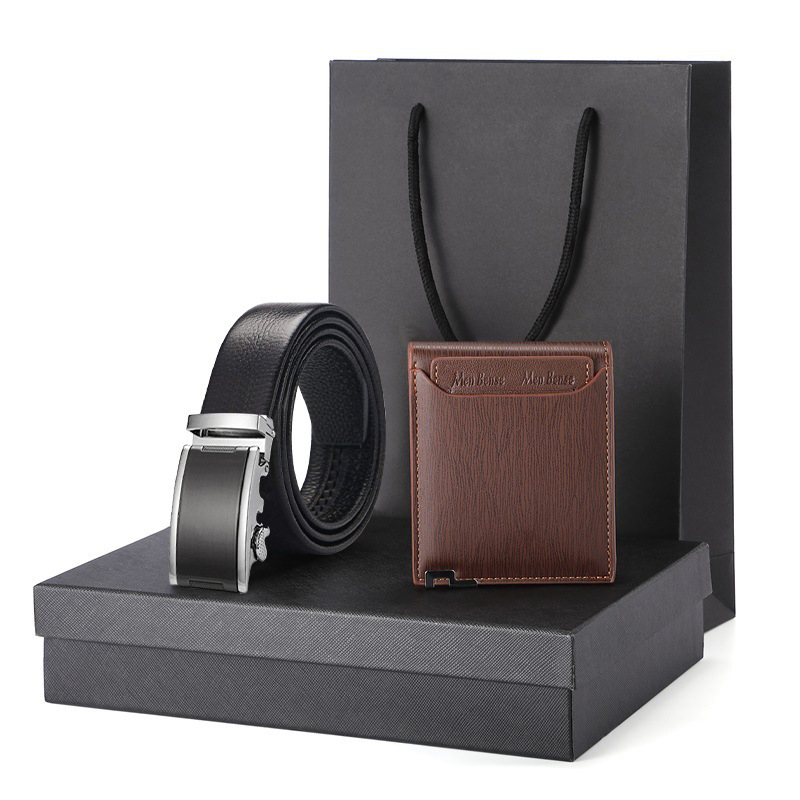 Picture of Gift Wallet Set Men's Belt Automatic Buckle Belt Top Layer Cowhide Business Cowhide Trousers Business Gift for Men