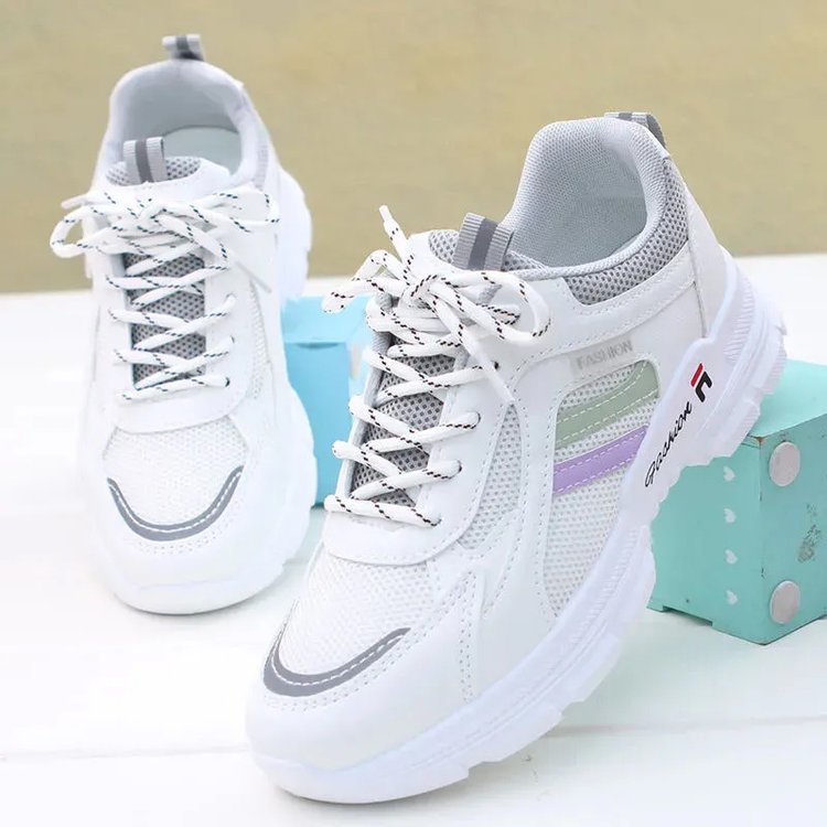 Picture of 2025 Summer New Lace-up Casual sneaker Breathable Mesh White Shoes Soft Sole All-match Running Shoes Student Shoes
