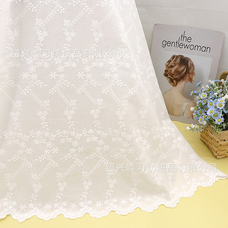 Picture of in stock variety of pure cotton hollow embroidered fabric bilateral positioning perforated spring and summer children's clothing dress white embroidered fabric