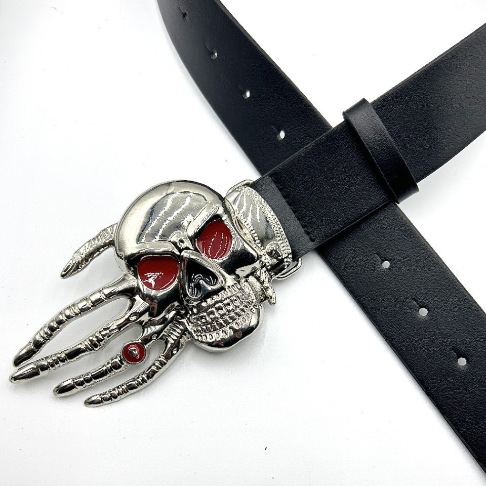 2025 New Trendy Belt Personalized Red-Eyed Skull Youth Belt Punk Style Snap Casual Pants Belt